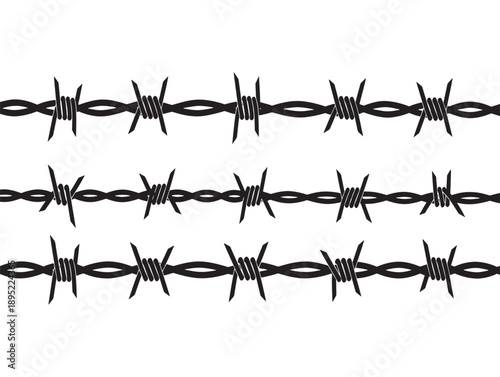 Seamless pattern of black barbed wire on a white background for security and boundary concepts