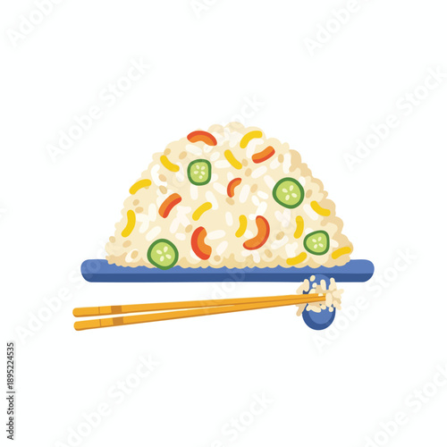 Delicious Rice Dish with Vegetables and Chopsticks