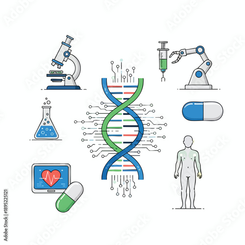 Medical Research and DNA Structure Illustration