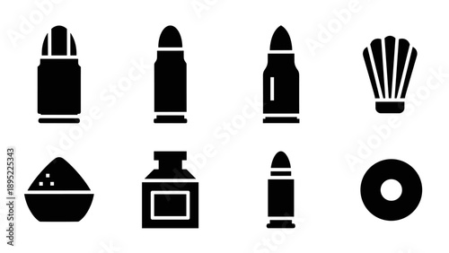 Silhouette icons of bullets and casing designs for ammunition infographics