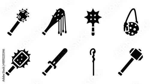 Silhouette set of medieval weapon icons for fantasy and rpg themes