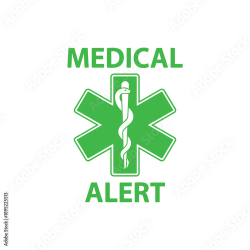 A bright green star of life emblem with the caduceus symbol and text
