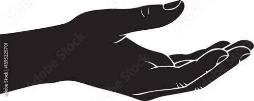 Open human hand palm silhouette reaching out for help or giving vector illustration gesture isolated