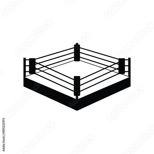Simple black and white illustration of a boxing ring from an angled view