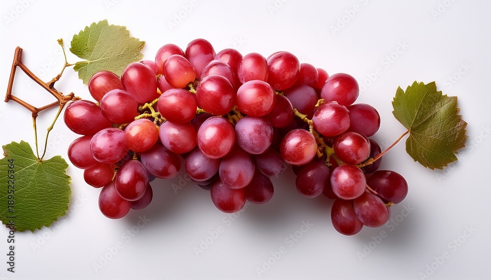 Fototapeta premium bunch of ripe red grapes isolated on white background view from above