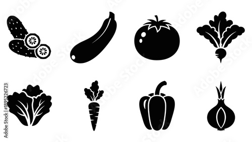 Silhouette vegetables set: simple monochrome icons of fresh produce