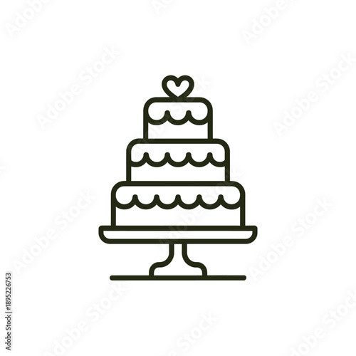 Simple line drawing of a multi tiered wedding cake with a heart