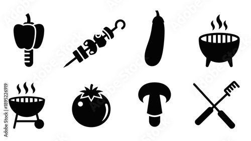 Silhouette icons of grilling and barbecue essentials © Ophelia