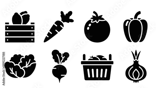 Monochrome vegetable icons: bold silhouettes of fresh produce for modern design