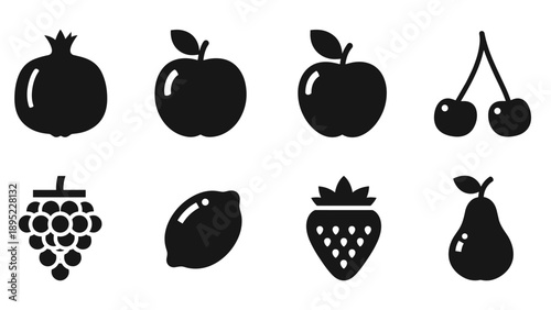 Silhouette icons of popular fruits in modern design