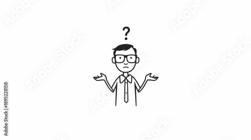 Confused Businessman with Glasses Shrugging and Question Mark, isolated white background