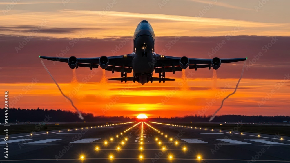 Naklejka premium Plane sunset