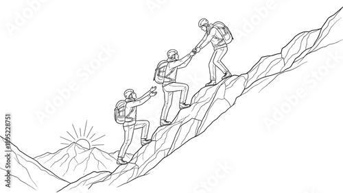 Teamwork and leadership in mountain hiking adventure