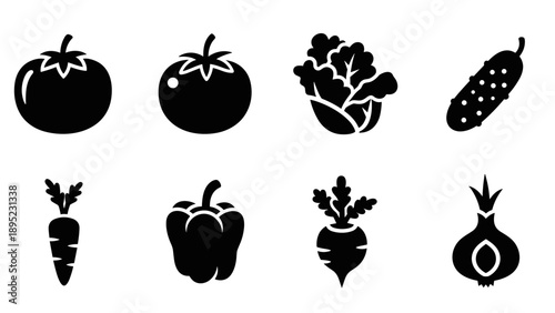 Silhouette set of fresh vegetables icons for healthy food concepts
