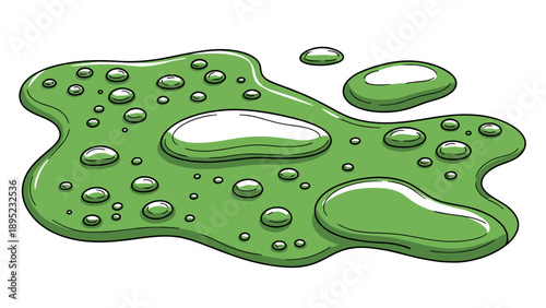 Realistic green slime puddle with bubbles on white background