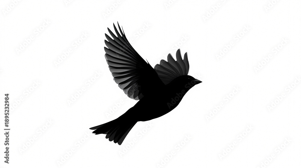 Obraz premium Flying Silhouette: A solitary blackbird takes flight, its wings outstretched in a graceful dance against the sky, symbolizing freedom, hope and the boundless nature of dreams.