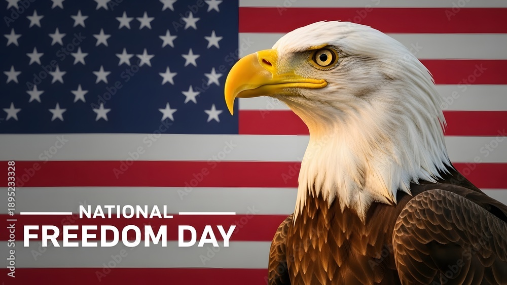 Naklejka premium National freedom day celebrations with american eagle and flag