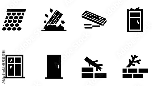 Construction and home repair icons in black silhouette style