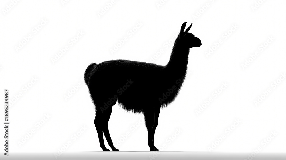 Fototapeta premium Llama Silhouette: A striking silhouette of a llama is gracefully poised, capturing the animal's distinctive profile against a bright backdrop, evoking a sense of minimalism.
