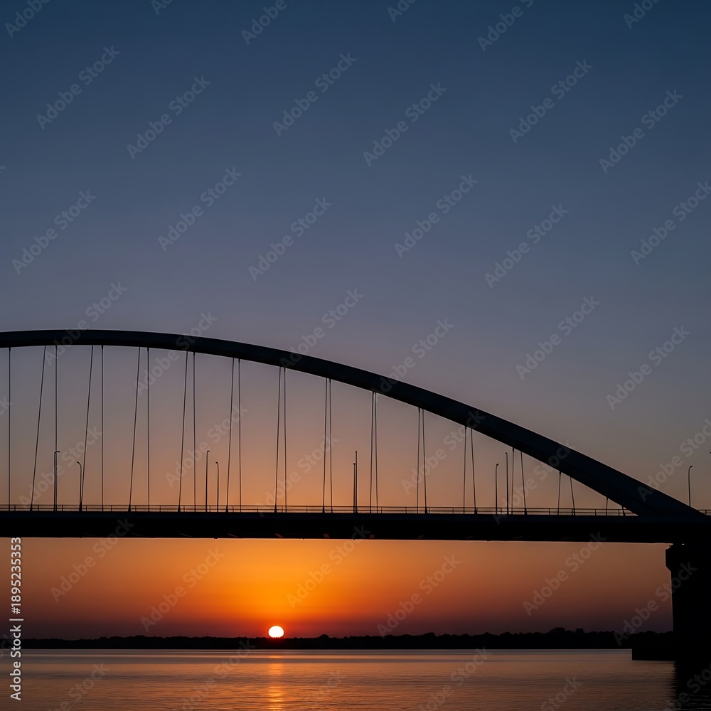 Obraz premium Sunset over a large bridge.