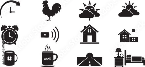 collection of black icons on white background