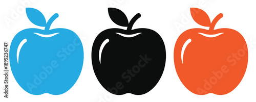 Minimalist apple designs in outline, silhouette, and colorful . Isolated colored apple fruit icon Vector .