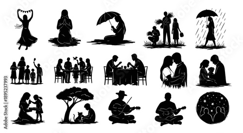 Silhouettes of people engaging in various activities Vector