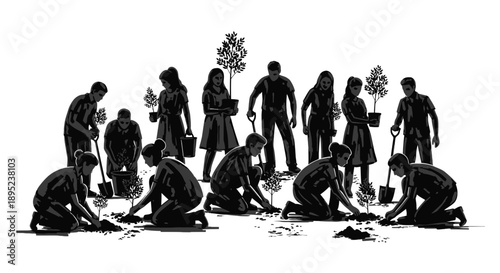 Community unity in planting trees Vector