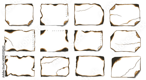 Vintage Burnt Paper Scrap Vector Set Featuring Various Torn Edges Scorched Borders And Weathered Parchment For Antique Letter And Treasure Map Design