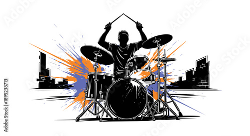 Dynamic drummer igniting the stage with energetic beats Vector