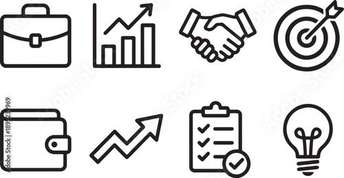 A collection of essential business and finance line icons for professional concepts and goals Vector