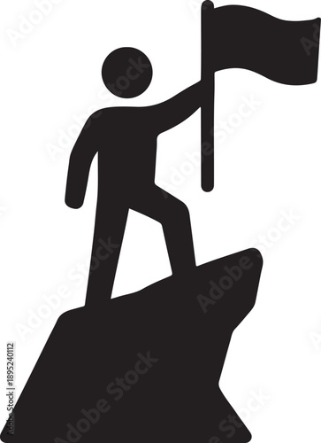Person icon standing on cliff with raised flag symbolizing moral courage in business silhouette