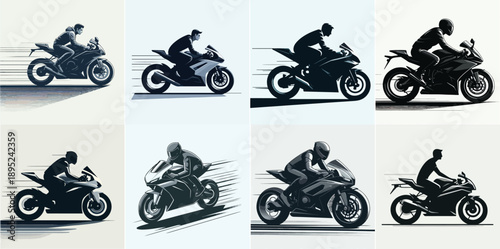 A man riding a motorycle, minimalist flat design, white background