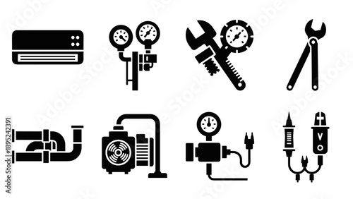 Essential plumbing and hvac tool icons for maintenance and repair