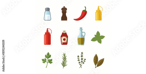 Flat condiments and herbs icon set vector illustration