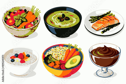 Vibrant healthy food illustrations collection