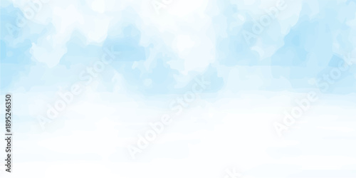 Abstract blue watercolor sky with soft white clouds and bright sunlight creating a calm and airy background