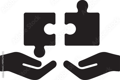 Two puzzle pieces icon connecting hands symbolizing honest negotiation in silhouette