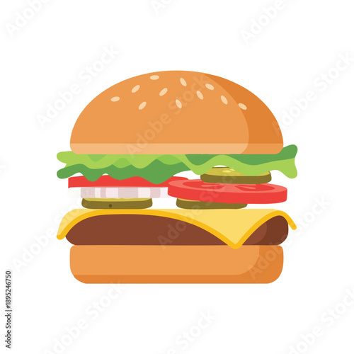 Delicious Cheeseburger with Fresh Lettuce and Tomato on a Sesame Bun