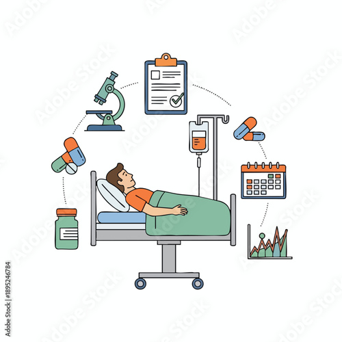 Person Resting in Hospital Bed with Medical Elements