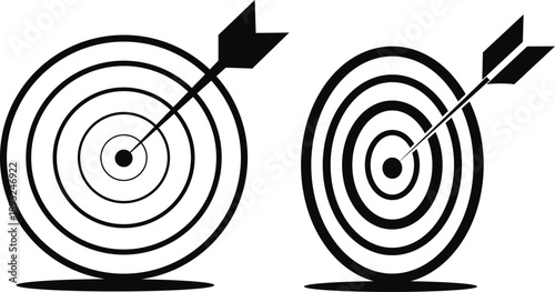 Two black and white dartboards with arrows hitting near the center representing accuracy