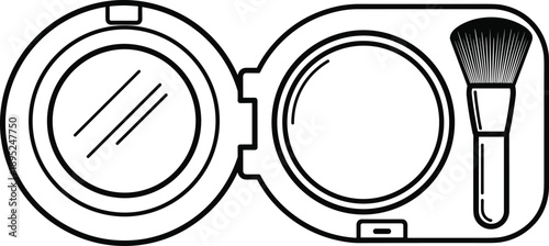 Open makeup powder compact with mirror and brush icon for beauty, fashion, cosmetics