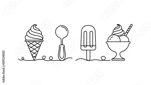 Outline of ice cream and frozen treats