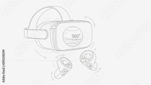 Virtual Reality Headset and Controllers with 360-Degree Immersive Experience Illustration