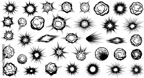 Collection of 35 unique black and white cell or bacteria illustrations