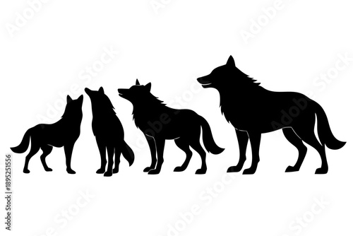 Wild Wolf Silhouette Vector Set,Black Wolf Silhouettes Collection