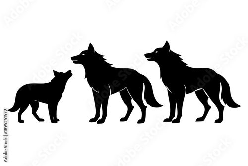 Wild Wolf Silhouette Vector Set,Black Wolf Silhouettes Collection