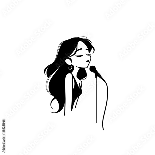 Singer. Singer simple black and white line art vector logo