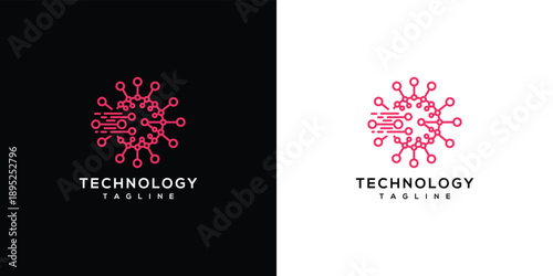 Modern Technology Emblem on Contrasting Black and White Backgrounds Displaying Innovative Design Concepts and Digital Graphics