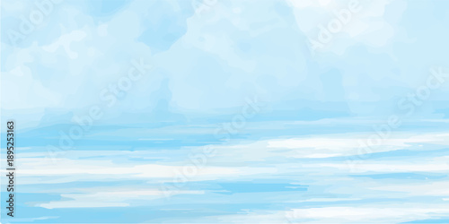 Beautiful blue sky and white clouds reflect a clear summer day over the ocean nature landscape under bright sunlight